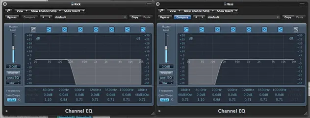 roll off high pass low pass EQ for bass and kick
