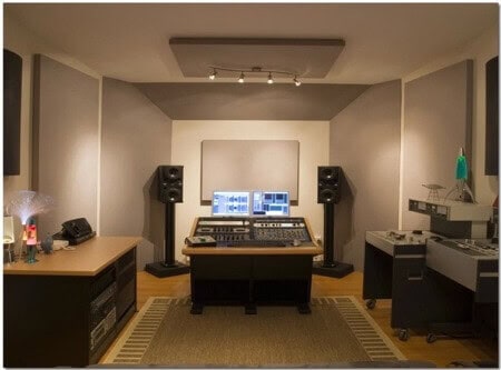 studio room with acoustic treatment