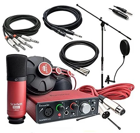 scarlett solo recording interface and microphone set
