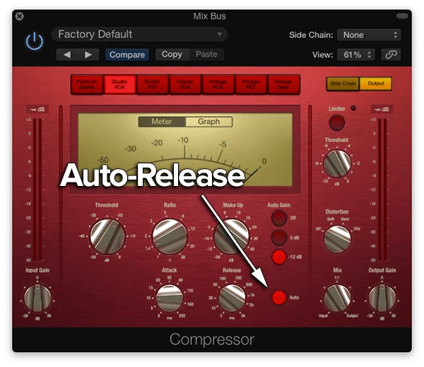 auto-release on stereo bus compressor