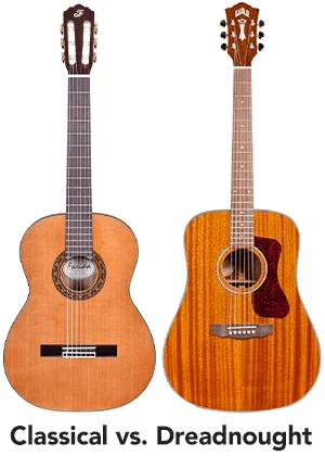 classical guitar vs dreadnought acoustic body shape
