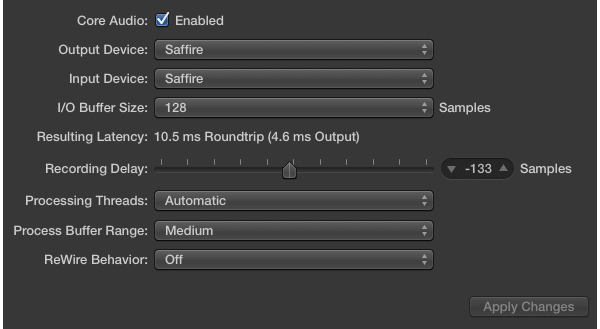 audio latency buffer sizes