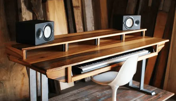 Diy studio desk with store keyboard tray