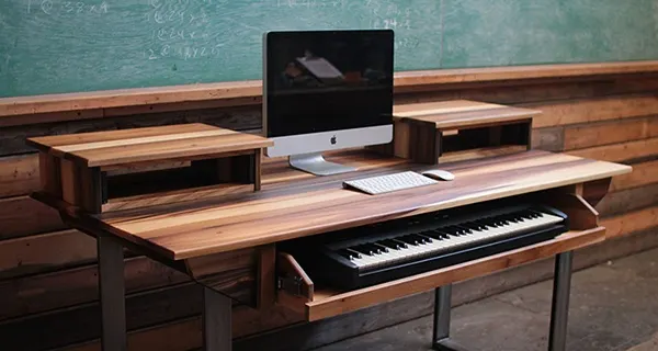 studio desk sliding keyboard shelf