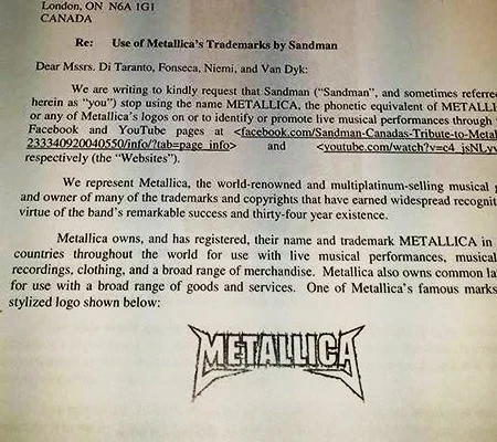 metallica cease and desist letter