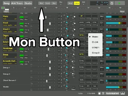 Multitrack Studio Mon Button for direct monitoring through the digital audio workstation