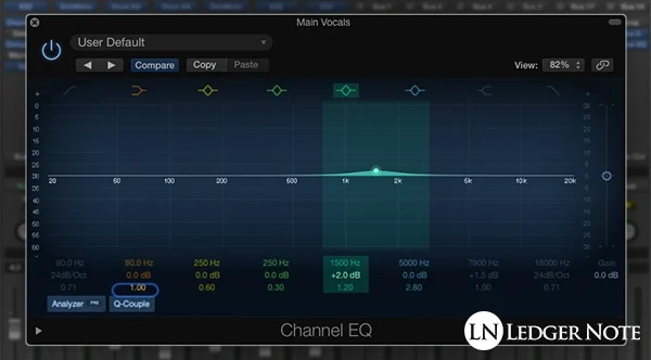 Add clarity to vocals in the 1 kHz to 2 kHz frequency range using an EQ plugin